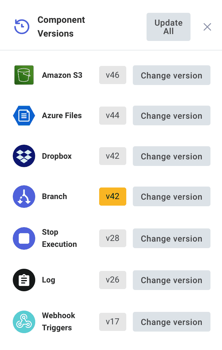 Component version list highlighting latest version