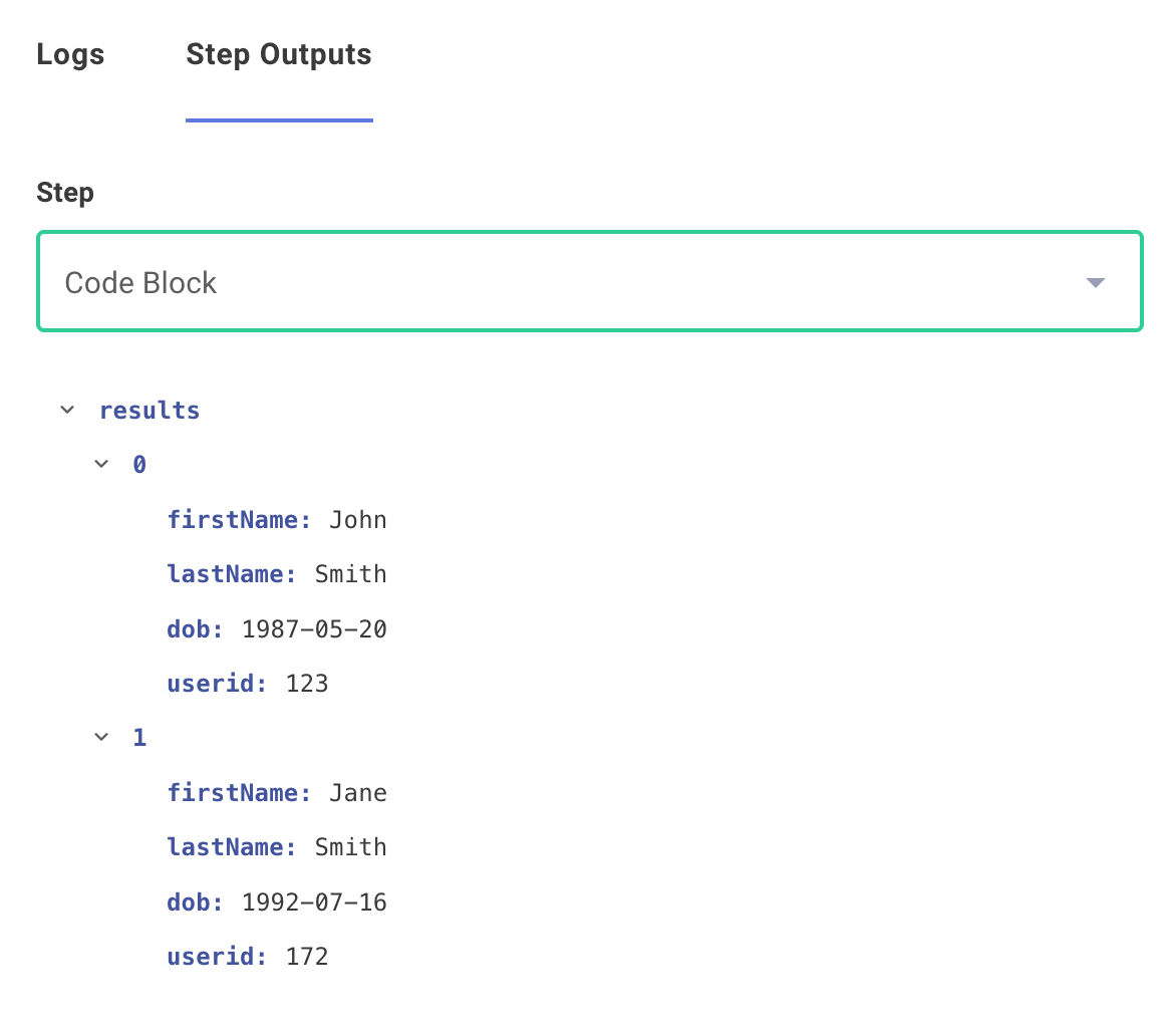 Step outputs in integration designer